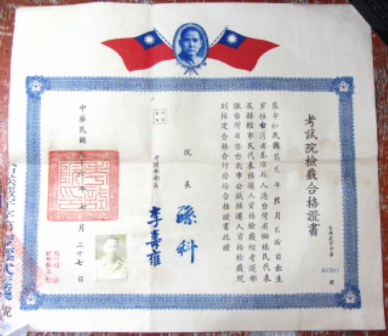民國57年張帝和考試院檢覈合格證書標題圖片