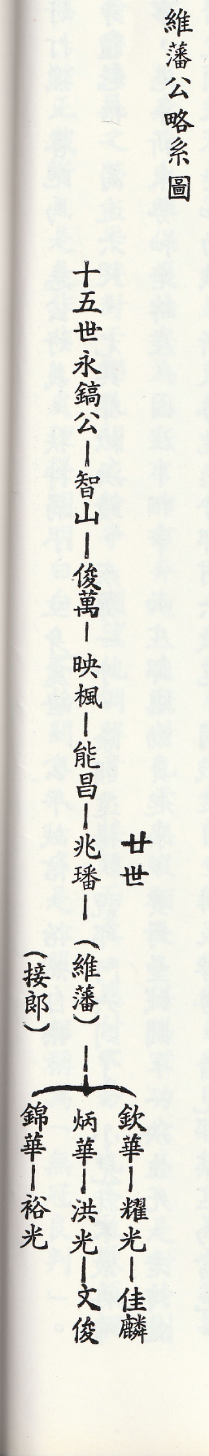 十五世來臺祖邱永鎬公派下族譜》（1992）所錄〈維藩公略系圖〉-客家雲 