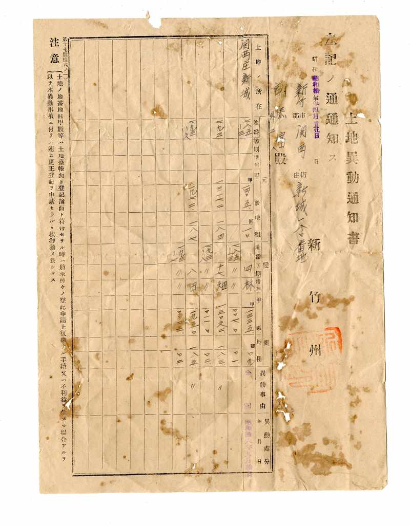 昭和十七年[1942]謝添富土地異動通知書標題圖片