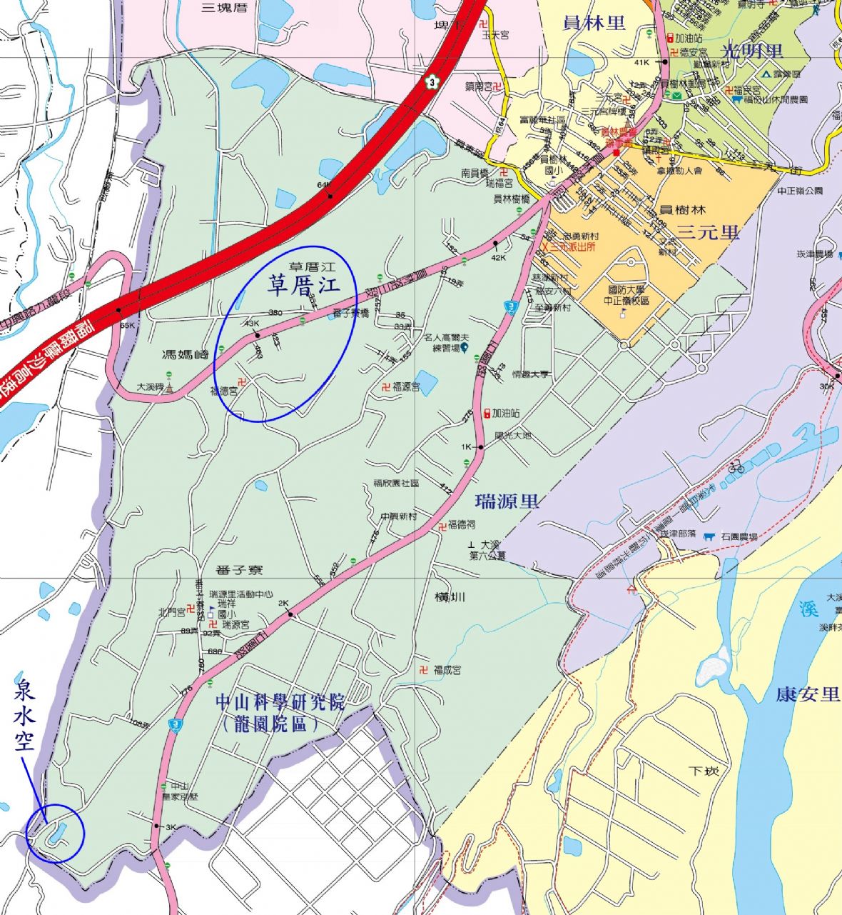 茅屋江與泉水空聚落位置圖