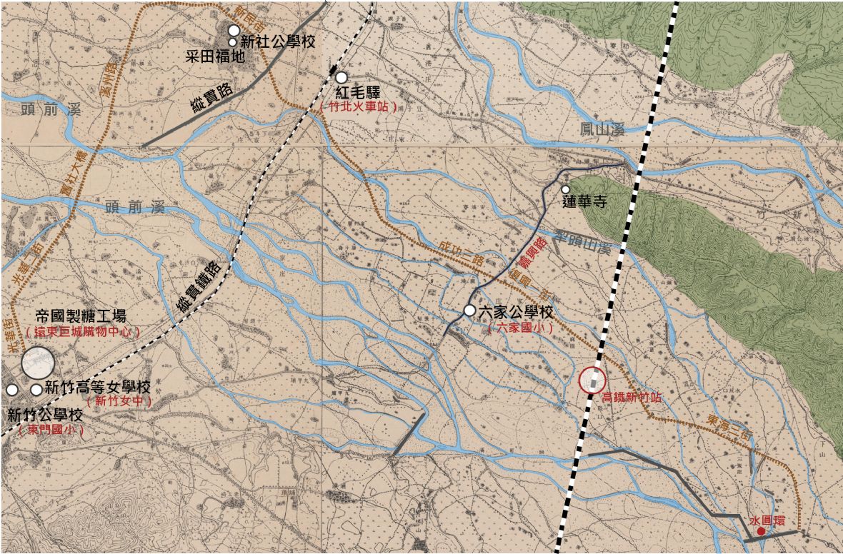 運用中研院的新竹百年歷史地圖進行新舊地圖的套繪（林美辰繪，2022）