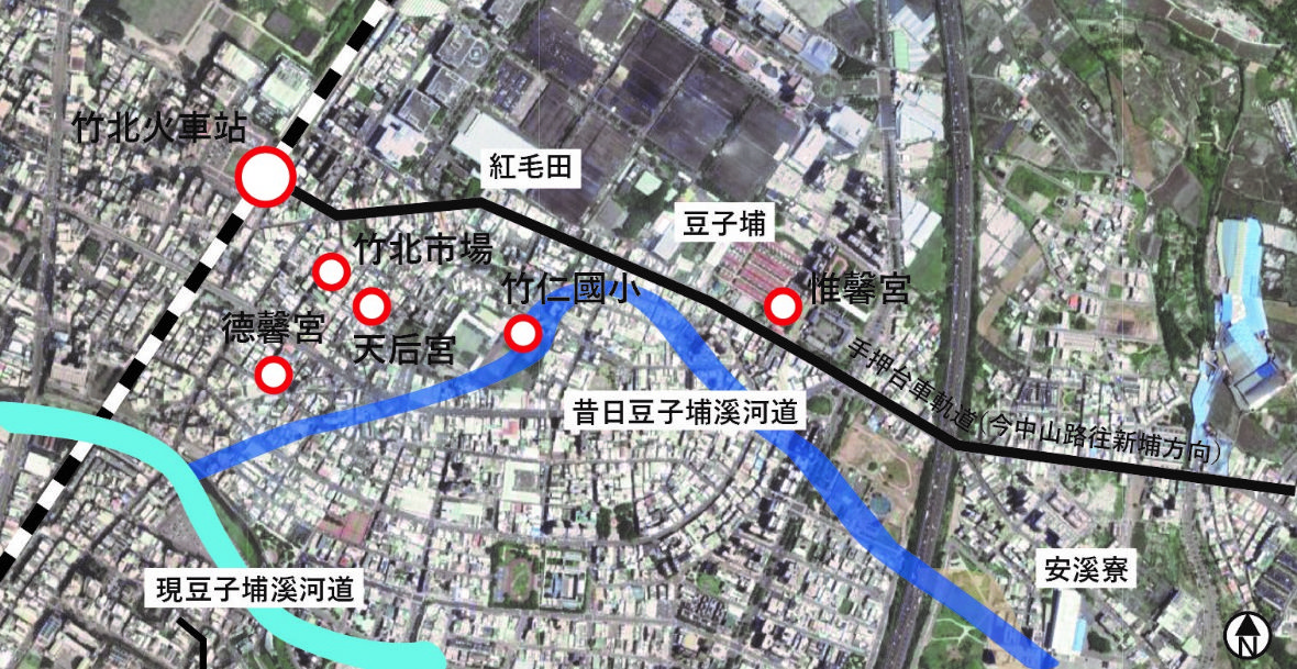 豆子埔溪河道變遷圖（林美辰繪，2022）