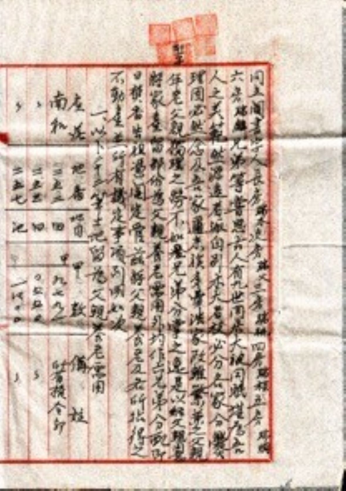 鬮書首頁登載立鬮書字人黃瑞木兄弟6人，以拈鬮的方式，分配家產的緣由