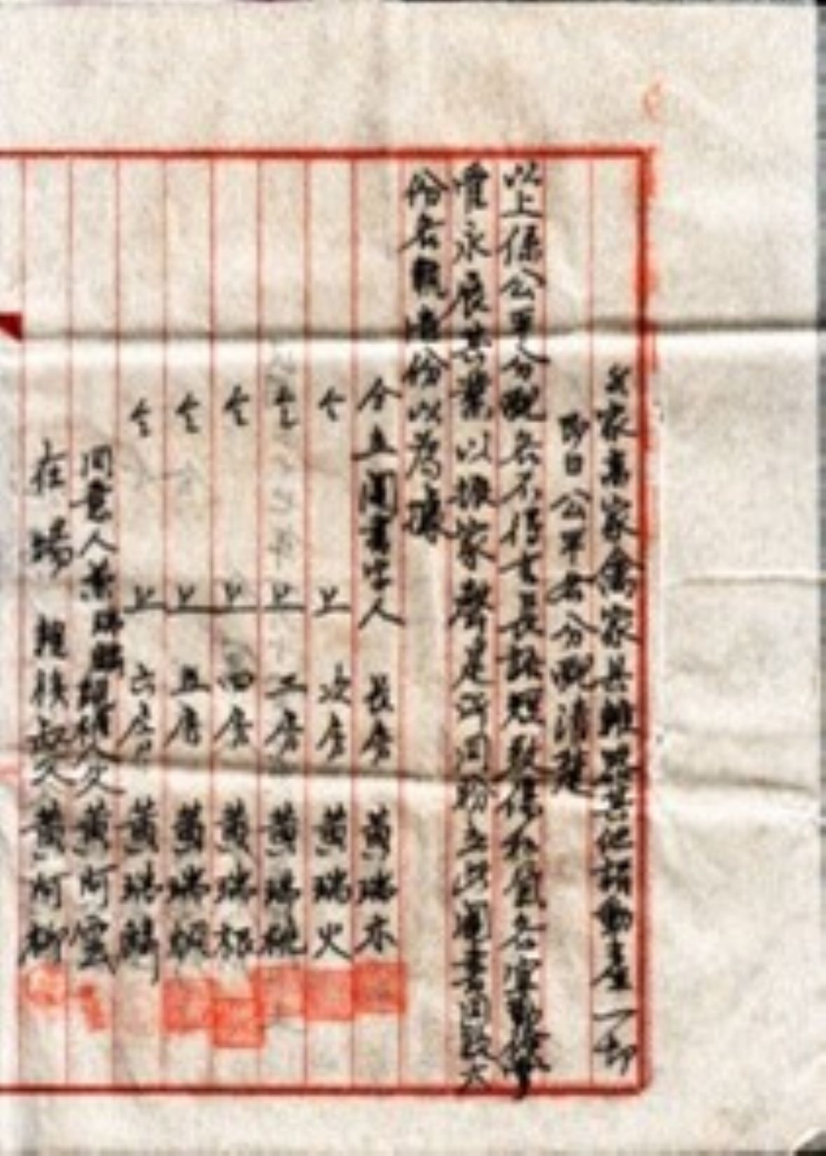 鬮書末尾由立鬮書字人黃瑞木兄弟6人分別用印