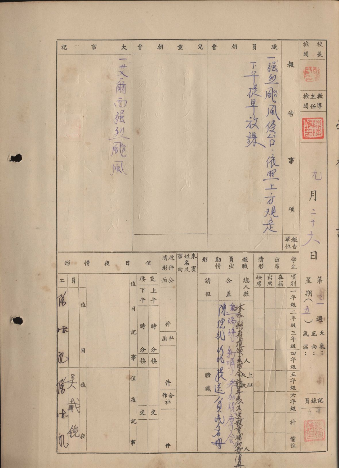 民國58學年度東海國民學校日誌（林美辰翻拍，2022）