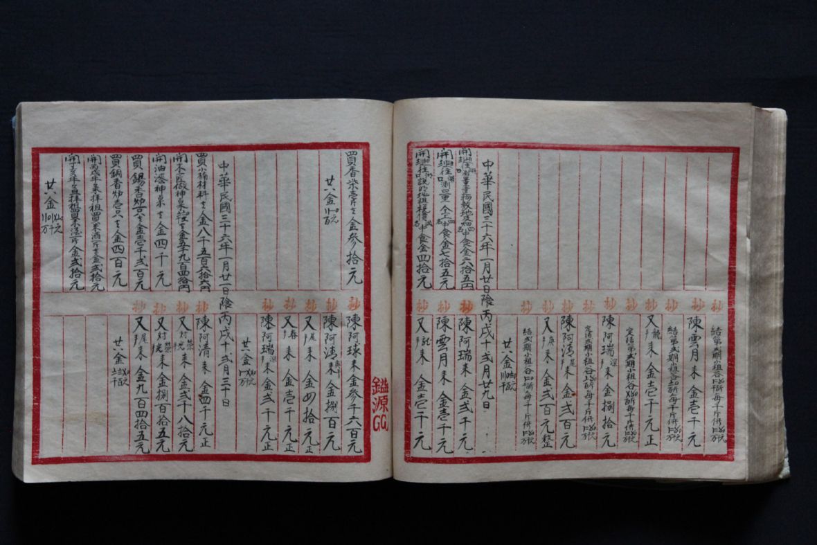 陳四源公廳日清簿記載民國36年1月做神桌支出（陳伯成提供）