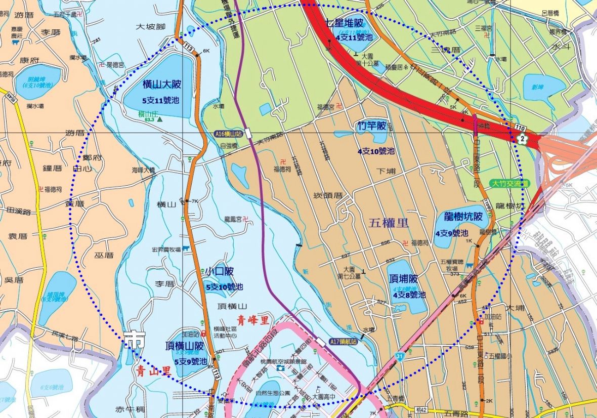 航空城計畫範圍內的南大園陂塘位置圖/圖片來源：桃園市大園區公所