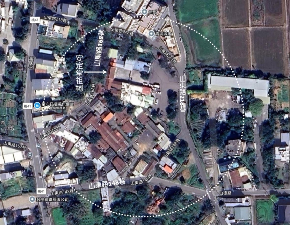 上梁屋在山東路168巷、148巷與218巷之間/圖片來源：Google地圖
