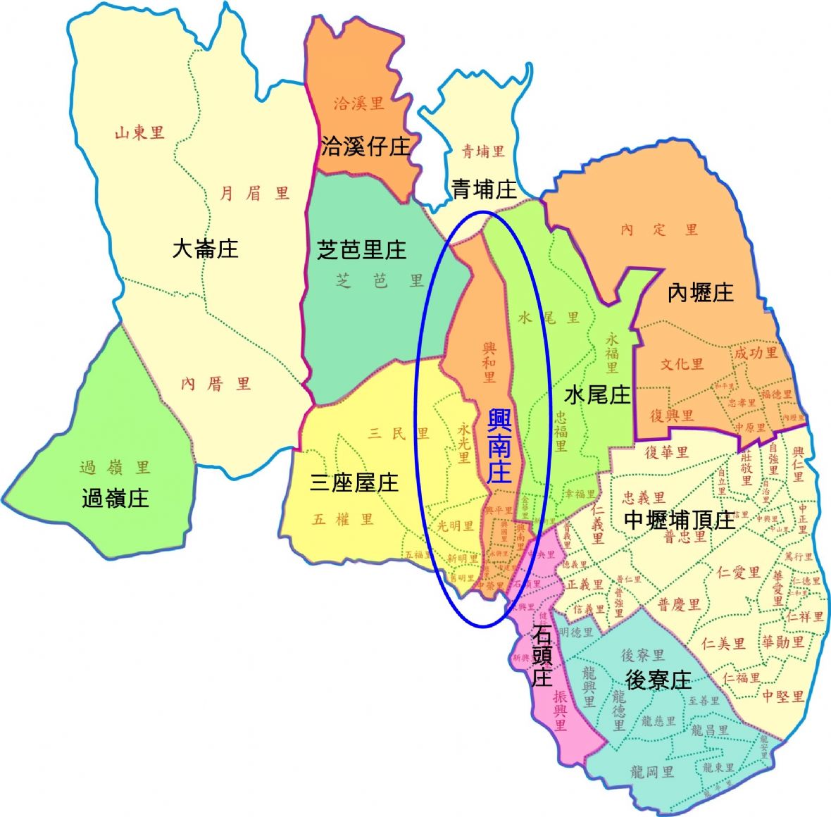 興南庄與現今里位置圖